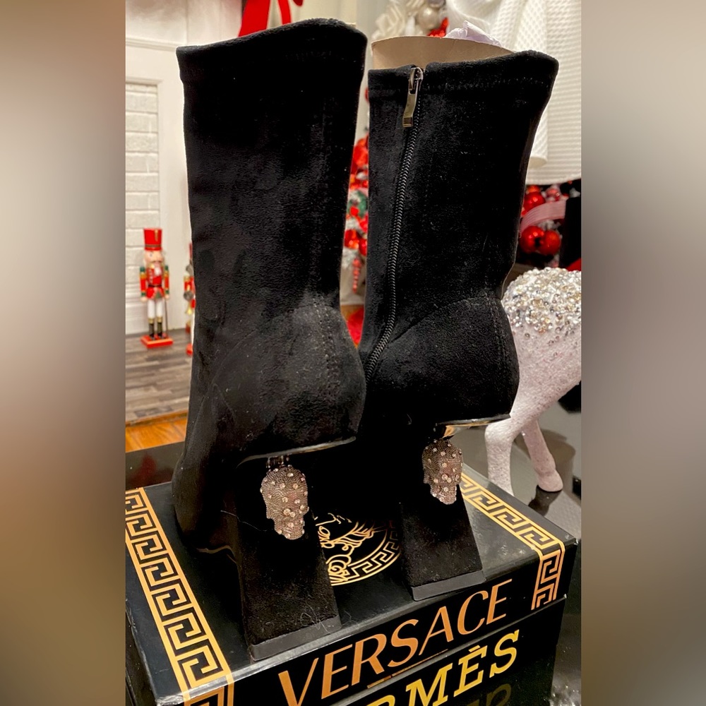 SALE!!!!!DIAMONDS SKULL BOOTIE IN BLACK, ANKLE BOOTS, black boots, wedged heels, - Picture 3 of 7